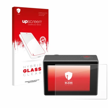 Front side of a product packaging with the brand logo upscreen. Next to it is the device Akaso V50 Elite shown with the corres
