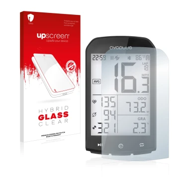 Front side of a product packaging with the brand logo upscreen. Next to it is the device Cycplus M1 2.9