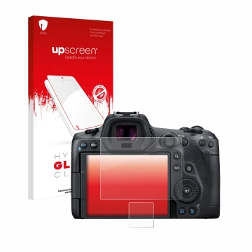 Front side of a product packaging with the brand logo upscreen. Next to it is the device Canon EOS R5 shown with the correspon