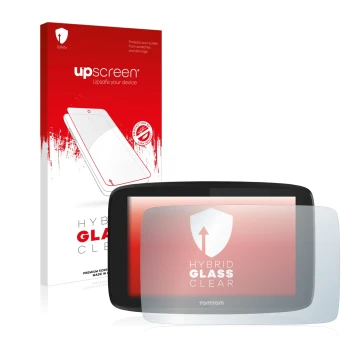 Front side of a product packaging with the brand logo upscreen. Next to it is the device TomTom Go Professional 6200 shown wit
