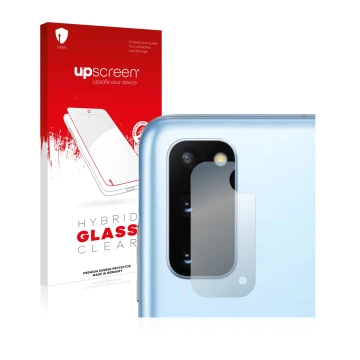 Front side of a product packaging with the brand logo upscreen. Next to it is the device Samsung Galaxy S20 5G (ONLY Camera Le