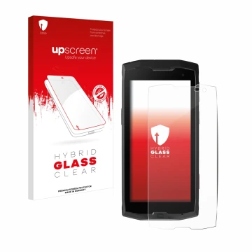 Front side of a product packaging with the brand logo upscreen. Next to it is the device Crosscall Core M4 shown with the corr