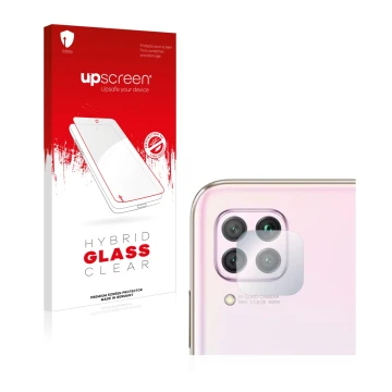 Front side of a product packaging with the brand logo upscreen. Next to it is the device Huawei P40 lite (ONLY Camera Lens) sh