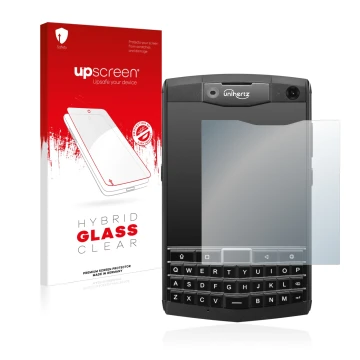 Front side of a product packaging with the brand logo upscreen. Next to it is the device Unihertz Titan shown with the corresp