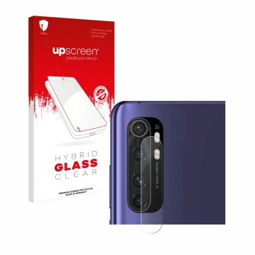 Front side of a product packaging with the brand logo upscreen. Next to it is the device Xiaomi Mi Note 10 Lite (ONLY Camera L