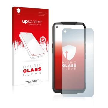 Front side of a product packaging with the brand logo upscreen. Next to it is the device Oukitel WP7 shown with the correspond