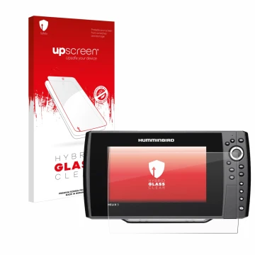 Front side of a product packaging with the brand logo upscreen. Next to it is the device Humminbird Helix 9 G2N shown with the