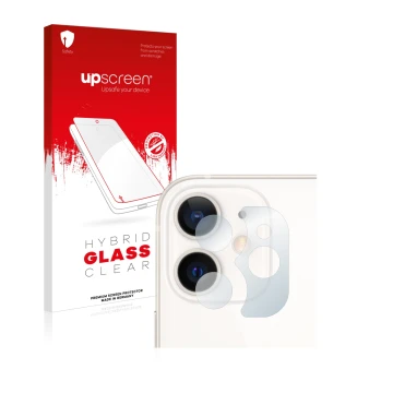 Front side of a product packaging with the brand logo upscreen. Next to it is the device Apple iPhone 12 mini (ONLY Camera Len