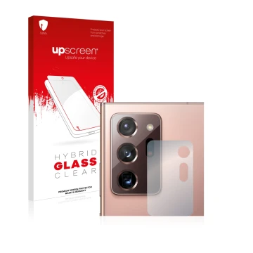 Front side of a product packaging with the brand logo upscreen. Next to it is the device Samsung Galaxy Note 20 Ultra (ONLY Ca