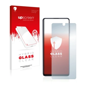 Front side of a product packaging with the brand logo upscreen. Next to it is the device Samsung Galaxy M31s shown with the co