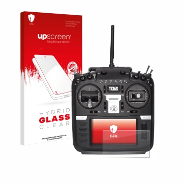 Front side of a product packaging with the brand logo upscreen. Next to it is the device Radiomaster TX16S shown with the corr