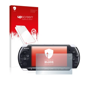 Front side of a product packaging with the brand logo upscreen. Next to it is the device Sony PSP 3003 shown with the correspo