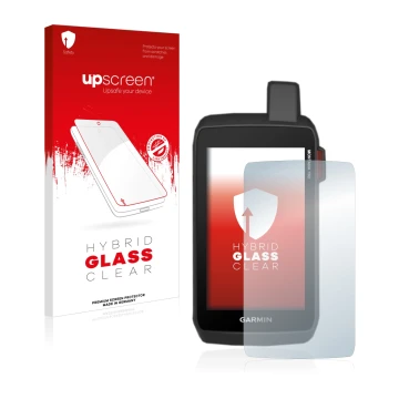 Front side of a product packaging with the brand logo upscreen. Next to it is the device Garmin Montana 750i shown with the co