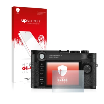 Front side of a product packaging with the brand logo upscreen. Next to it is the device Leica M10-R shown with the correspond