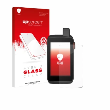 Front side of a product packaging with the brand logo upscreen. Next to it is the device Garmin Montana 700 shown with the cor