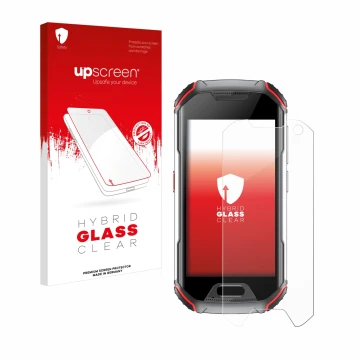 Front side of a product packaging with the brand logo upscreen. Next to it is the device Unihertz Atom L shown with the corres