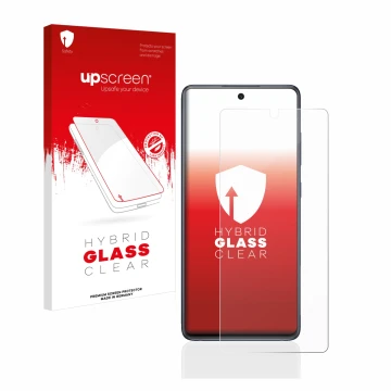 Front side of a product packaging with the brand logo upscreen. Next to it is the device Samsung Galaxy S20 FE 5G shown with t