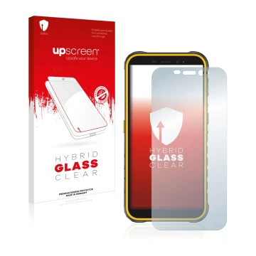 Front side of a product packaging with the brand logo upscreen. Next to it is the device Ulefone Armor X8 shown with the corre