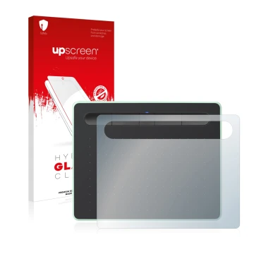 Front side of a product packaging with the brand logo upscreen. Next to it is the device Wacom Intuos S Bluetooth shown with t