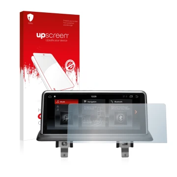 Front side of a product packaging with the brand logo upscreen. Next to it is the device BMW 1 E88 2004-2013 VioVox 8251 10.25