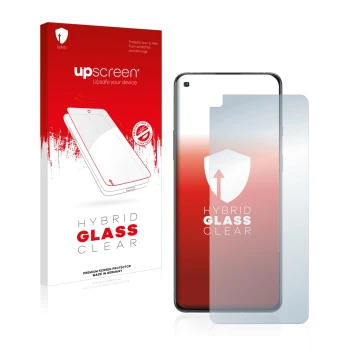 Front side of a product packaging with the brand logo upscreen. Next to it is the device OnePlus 8T Plus shown with the corres