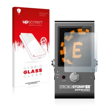 Front side of a product packaging with the brand logo upscreen. Next to it is the device Peterson Strobostomp HD shown with th