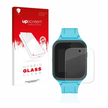 Front side of a product packaging with the brand logo upscreen. Next to it is the device TCL Movetime FamilyWatch Kids MT40X s