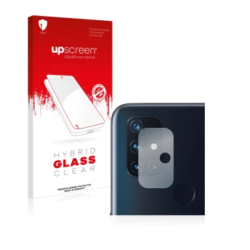 Front side of a product packaging with the brand logo upscreen. Next to it is the device OnePlus Nord N10 5G (ONLY Camera Lens