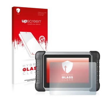 Front side of a product packaging with the brand logo upscreen. Next to it is the device Autel MaxiCOM MK808 shown with the co