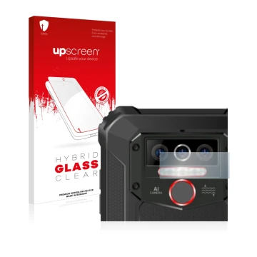 Front side of a product packaging with the brand logo upscreen. Next to it is the device Oukitel WP5 Pro (ONLY Camera Lens) sh