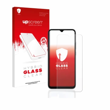 Front side of a product packaging with the brand logo upscreen. Next to it is the device Xiaomi Redmi 9AT shown with the corre