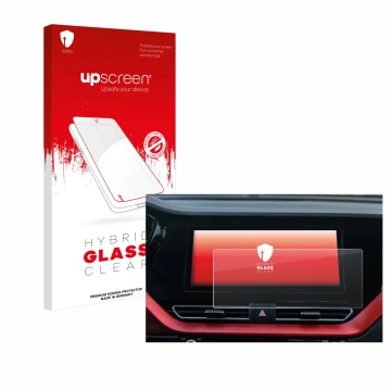 Front side of a product packaging with the brand logo upscreen. Next to it is the device Kia E-Niro 2020 Infotainment System s