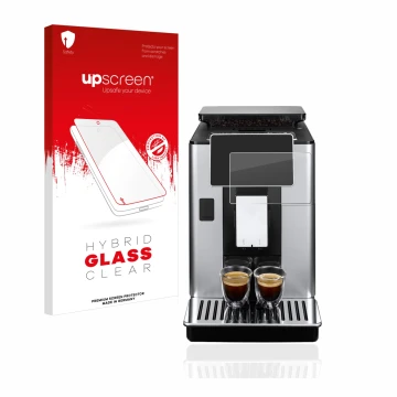 Front side of a product packaging with the brand logo upscreen. Next to it is the device DeLonghi PrimaDonna Soul ECAM610.75.M
