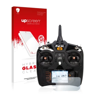 Front side of a product packaging with the brand logo upscreen. Next to it is the device Spektrum NX6 shown with the correspon