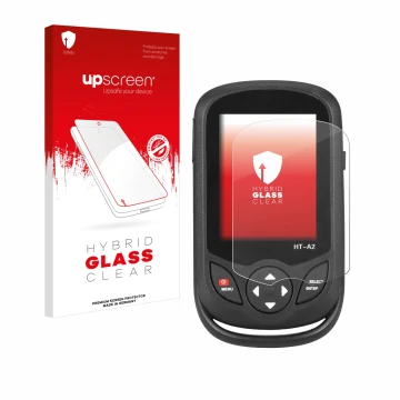 Front side of a product packaging with the brand logo upscreen. Next to it is the device Hti HT A2 shown with the correspondin