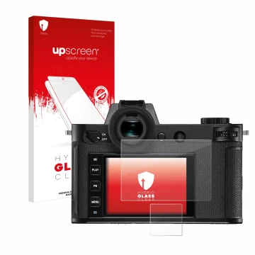 Front side of a product packaging with the brand logo upscreen. Next to it is the device Leica SL2-S shown with the correspond