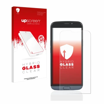 Front side of a product packaging with the brand logo upscreen. Next to it is the device Doro 8050 Plus shown with the corresp