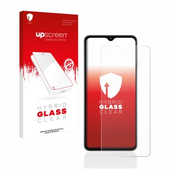 Front side of a product packaging with the brand logo upscreen. Next to it is the device Samsung Galaxy A32 5G shown with the 