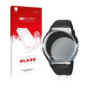 Front side of a product packaging with the brand logo upscreen. Next to it is the device Casio Wave Ceptor WV-58 shown with th
