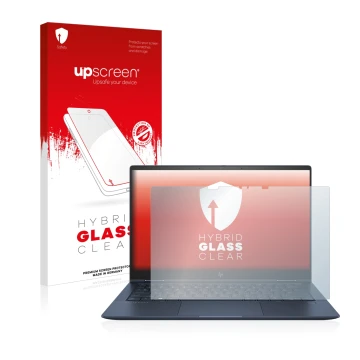 Front side of a product packaging with the brand logo upscreen. Next to it is the device HP Elite Dragonfly G2 shown with the 