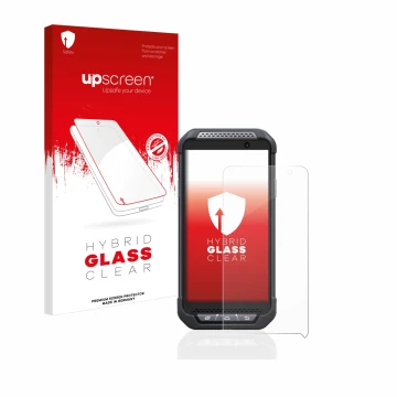 Front side of a product packaging with the brand logo upscreen. Next to it is the device Point Mobile PM85 shown with the corr