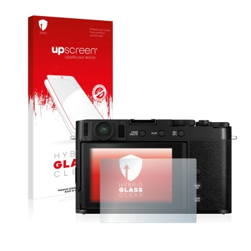 Front side of a product packaging with the brand logo upscreen. Next to it is the device Fujifilm X-E4 shown with the correspo