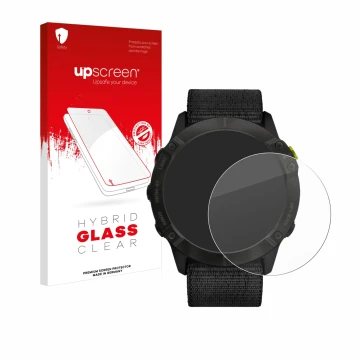 Front side of a product packaging with the brand logo upscreen. Next to it is the device Garmin Enduro shown with the correspo