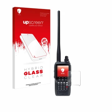 Front side of a product packaging with the brand logo upscreen. Next to it is the device Yaesu FTA-550 shown with the correspo
