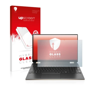 Front side of a product packaging with the brand logo upscreen. Next to it is the device HP Spectre x360 (15-eb) (359.9 mm x 2