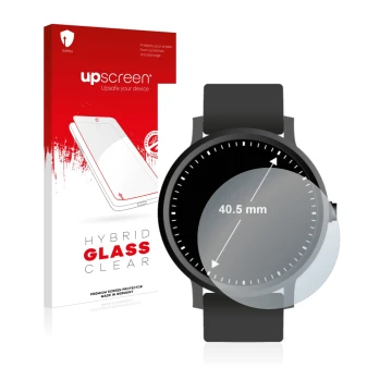 Front side of a product packaging with the brand logo upscreen. Next to it is the device Watches (Circular, ø: 40.5 mm) shown 