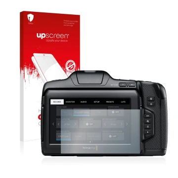 Front side of a product packaging with the brand logo upscreen. Next to it is the device Blackmagic Pocket Cinema Camera 6K Pr