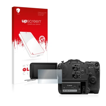 Front side of a product packaging with the brand logo upscreen. Next to it is the device Canon EOS C70 shown with the correspo