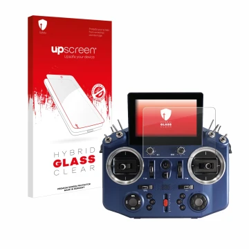 Front side of a product packaging with the brand logo upscreen. Next to it is the device FrSky Horus X20 shown with the corres