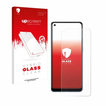 Front side of a product packaging with the brand logo upscreen. Next to it is the device Oppo A74 5G shown with the correspond